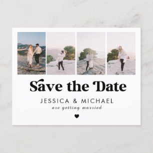 Retro Script 4 Foto Collage Wedding Save the Date Postkarte