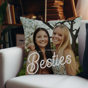 Retro Script Besties Foto Geschenke Kissen