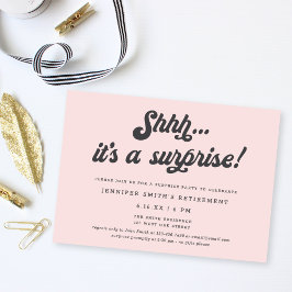 Retro Script Blush Pink Surprise Retirement Party Einladung