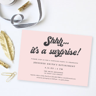 Retro Script Blush Pink Surprise Retirement Party Einladung