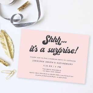 Retro-Script Blush-Pink Überraschungs-Ruhestandsfe Einladung