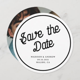 Retro Script Custom Foto Circle Round Wedding Save The Date