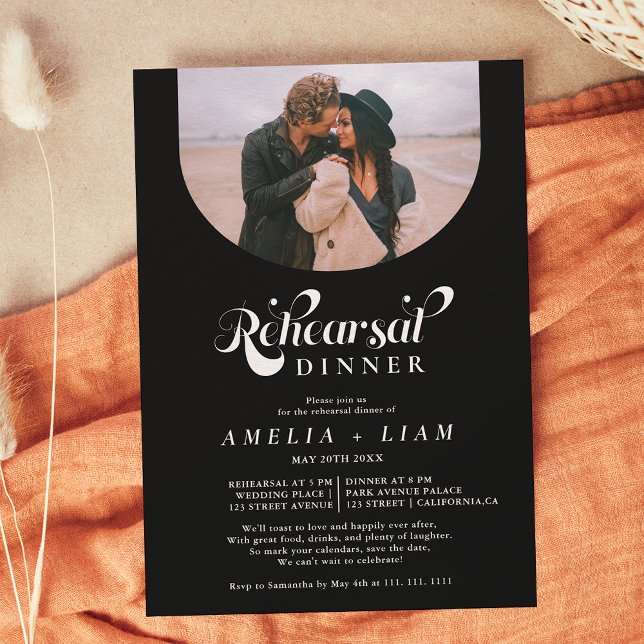 Retro-Script-Foto Schwarz-Probe-Dinner Einladung (Von Creator hochgeladen)