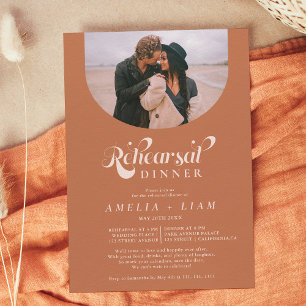 Retro-Script-Foto Terracotta Probe Dinner Einladung