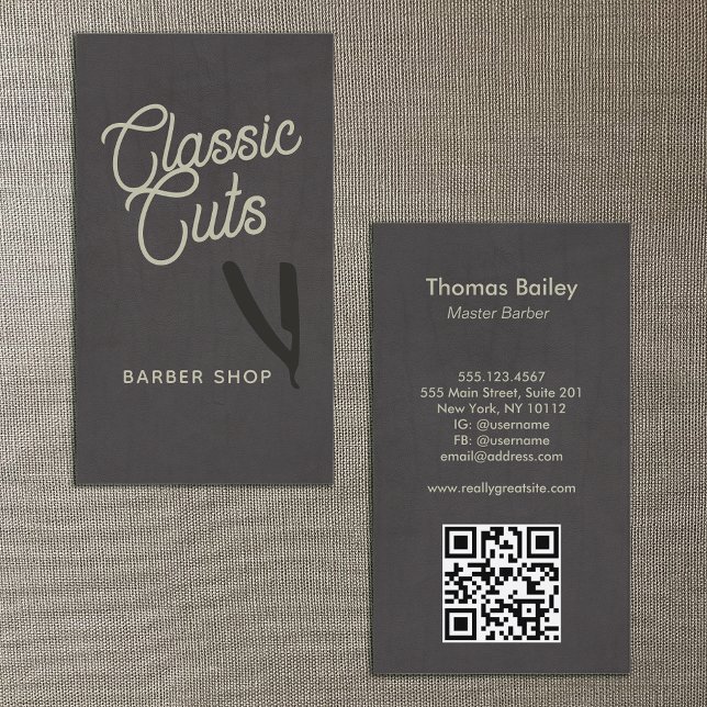 Retro-Script-Friseursalon-QR-Code Visitenkarte (Von Creator hochgeladen)