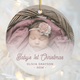 Retro-Script für das erste Weihnachtsfest im Foto Keramik Ornament