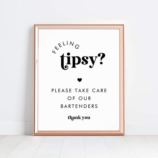 Retro Script Gefühl Tipsy Barkeeper Wedding Sign Poster (Von Creator hochgeladen)