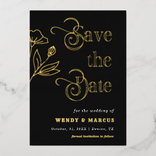 Retro Script Goth Dark Wedding Aesthetic Real Folieneinladung