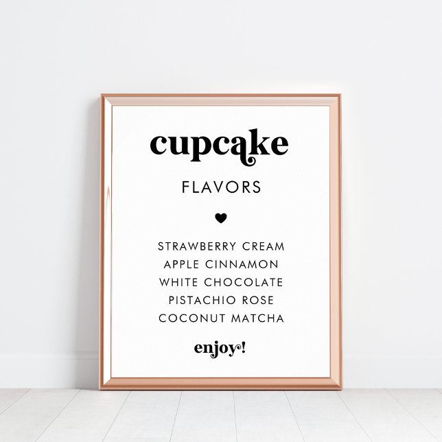 Retro Script Heart Cupcake Flavours Wedding Sign Poster (Von Creator hochgeladen)