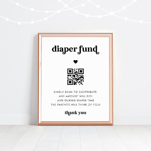 Retro Script Heart Diaper Fund Babydusche-Zeichen Poster