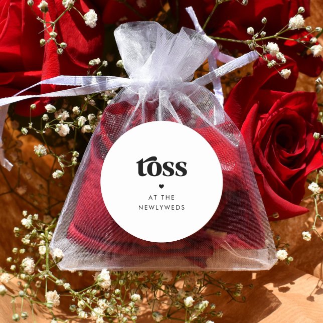 Retro Script Heart Wedding Petal Toss Minimalistis Runder Aufkleber (Von Creator hochgeladen)