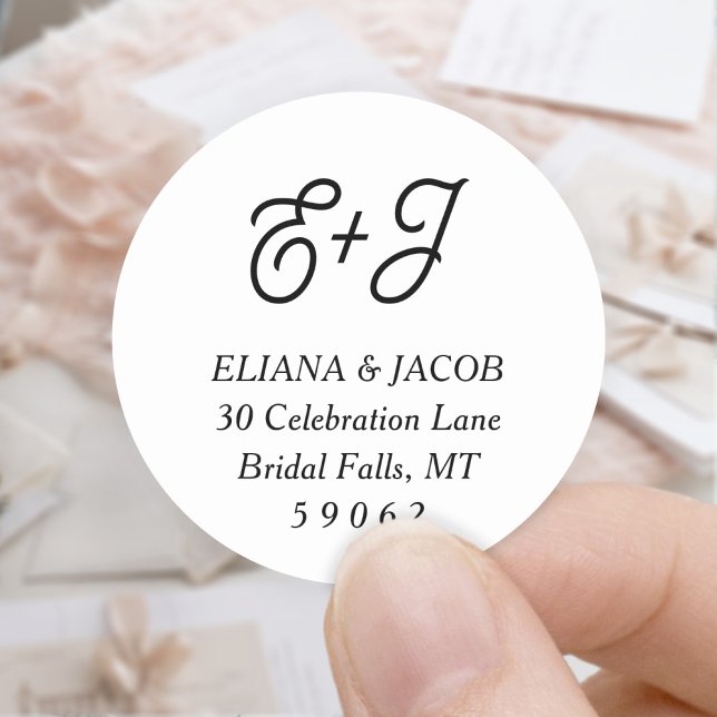 Retro Script Monogram Wedding Round-Rücksendeadres Runder Aufkleber (Von Creator hochgeladen)