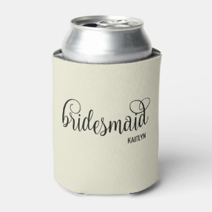Retro Script Natural und Black Bridesmaid Dosenkühler