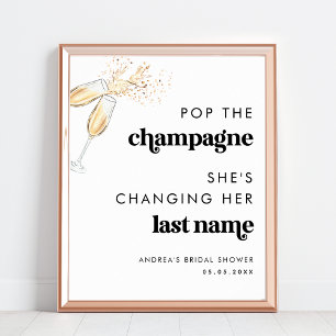 Retro Script-Pop Champagne Brautparty-Zeichen Poster