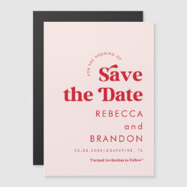 Retro Script Red & Pink Typografy Simple Wedding Magneteinladung