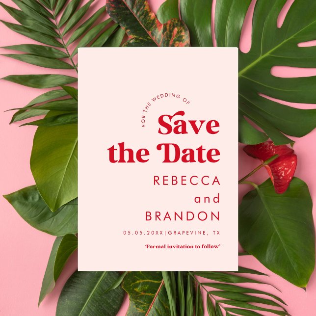 Retro Script Red & Pink Typografy Simple Wedding Save The Date (Von Creator hochgeladen)