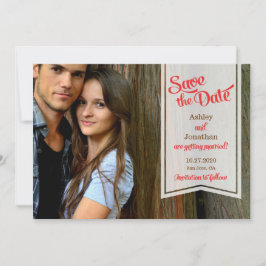 Retro-Script & Ribbon-Banner-Foto Save the Date