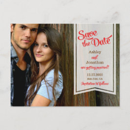 Retro-Script & Ribbon-Banner-Foto Save the Date Ankündigungspostkarte