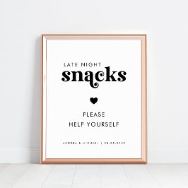 Retro Script Spate Night Snacks Heart Wedding Sign Poster