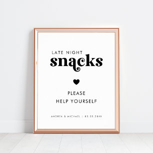 Retro Script Spate Night Snacks Heart Wedding Sign Poster