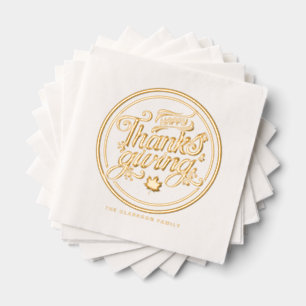 Retro Script Typografy Label Happy Thanksgiving Servietten Mit Folie