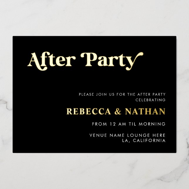 Retro Script Typografy Wedding After Party Real F Folieneinladung (Vorderseite)
