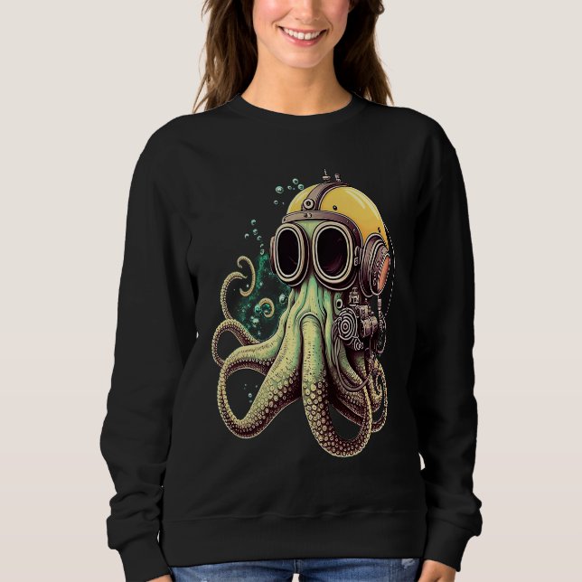 Retro Scuba Diver Weird Octopus Design Octopus Hel Sweatshirt (Vorderseite)