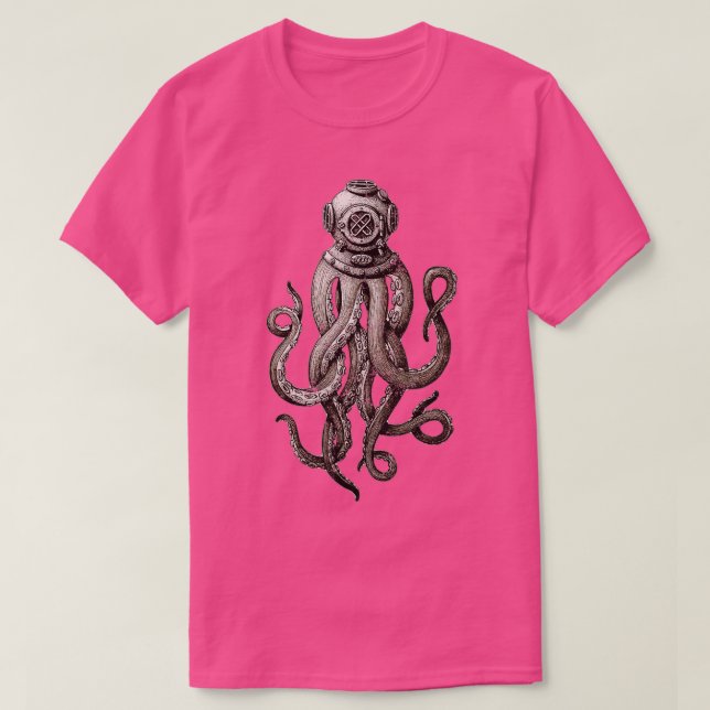Retro SCUBA Diver Weiß Octopus Design Octopus Hel T-Shirt (Design vorne)