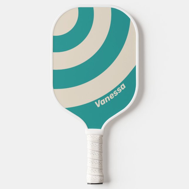 Retro Sea Breeze Drei Kreise Streifen mit Name Pickleball Schläger (Vorderseite)