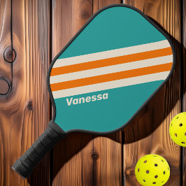 Retro Sea Breeze Vibe Streifen mit Name Pickleball Schläger