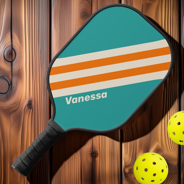 Retro Sea Breeze Vibe Streifen mit Name Pickleball Schläger (Von Creator hochgeladen)