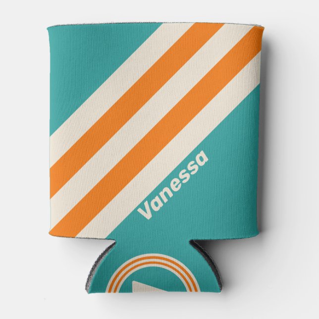 Retro Sea Breeze Vibe Stripes with Name Dosenkühler (Vorderseite)