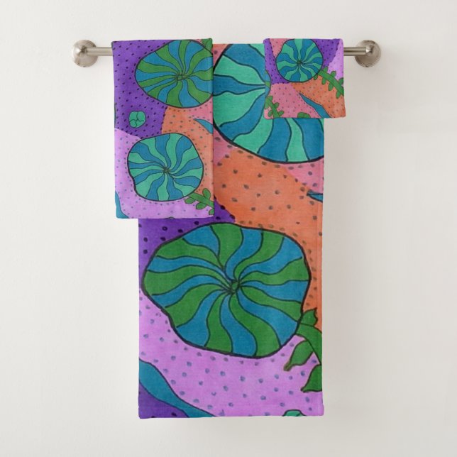 Retro Sea Garden Abstrakt  Badhandtuch Set (Insitu)