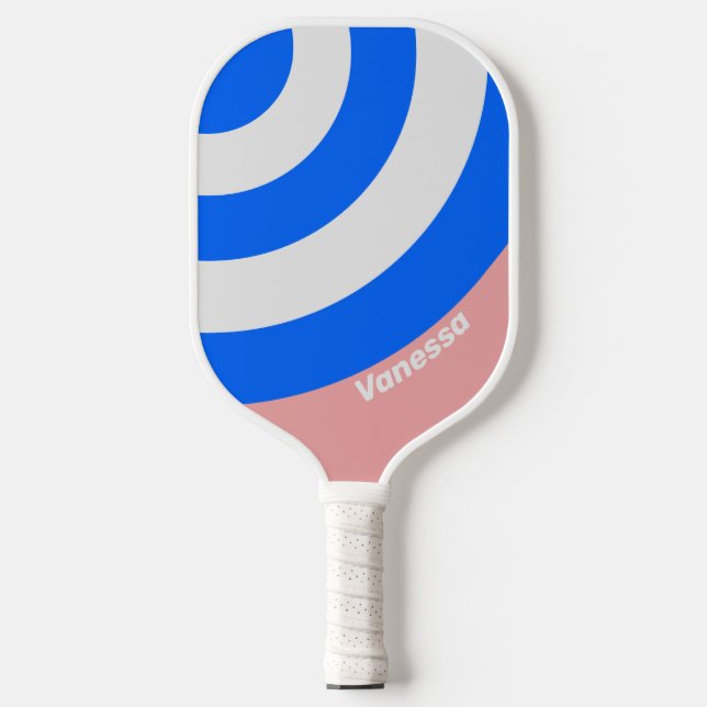 Retro Sea Kiss Circle Streifen mit Namen Pickleball Schläger (Vorderseite)