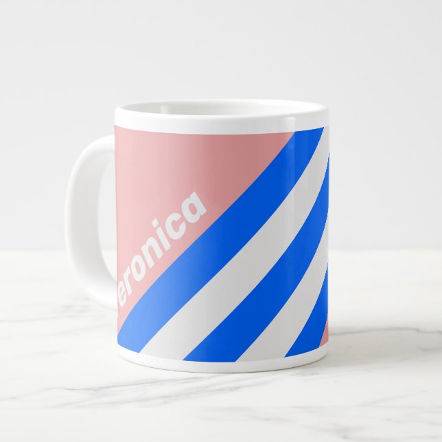 Retro Sea Kiss Stripes with Name Jumbo-Tasse (Vorderseite Links)