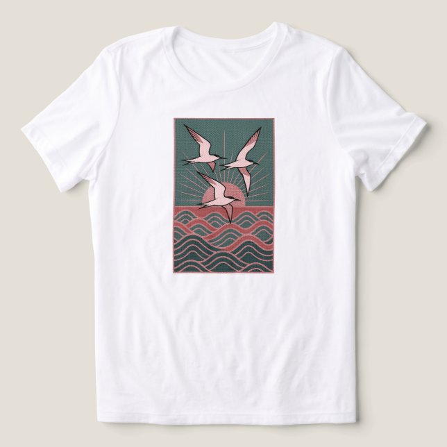Retro Seabird - Ozeansonnenküste | NUR WEISS Tri-Blend Shirt (Design Vorderseite)