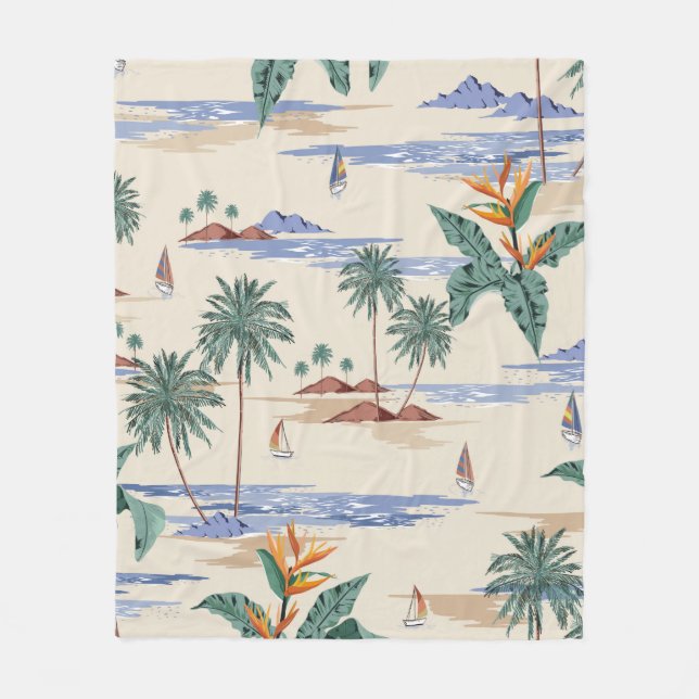 Retro seamless tropical island Pattern on light be Fleecedecke (Vorderseite)