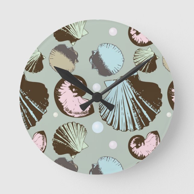 Retro Seashell Muster Runde Wanduhr (Vorderseite)