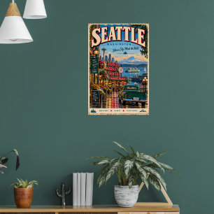 Retro Seattle Washington Pazifik Nordwesten Reise Poster