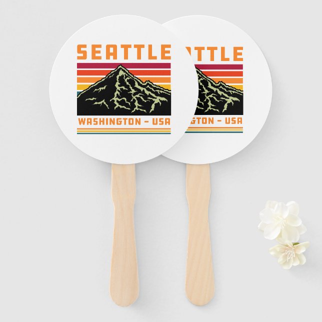 Retro Seattle Washington Staat Souvenir Mountain Fächer (Vorne und Hinten)
