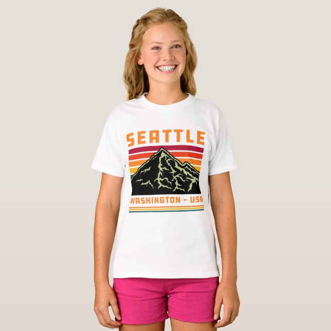 Retro Seattle Washington Staat Souvenir Mountain T-Shirt (Vorne ganz)