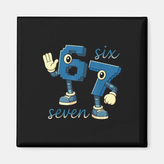 Retro Sechs Sieben Zahl Meme Brainrot Geschenk für Magnet (Vorne)