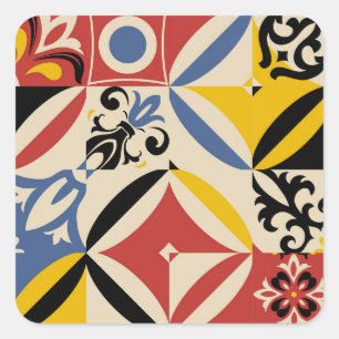 Retro Sechziger Jahre Azulejos Geometrisches Muste Quadratischer Aufkleber