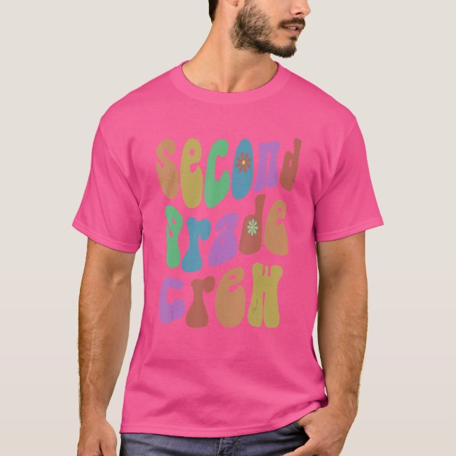 Retro Second Grade Crew Hallo 2. Gr Pink T-Shirt (Vorderseite)