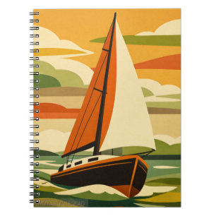 Retro-Segelboot-Sonnenuntergangsreise Notizblock
