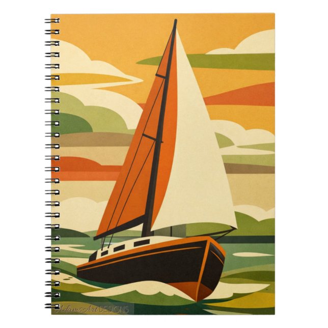 Retro-Segelboot-Sonnenuntergangsreise Notizblock (Vorderseite)