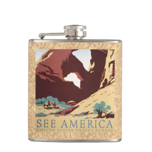 Retro-Sehen-Amerika-Western-Cowboys-Wüste-Bogen-WP Flachmann