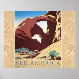 Retro-Sehen-Amerika-Western-Cowboys-Wüste-Bogen-WP Poster