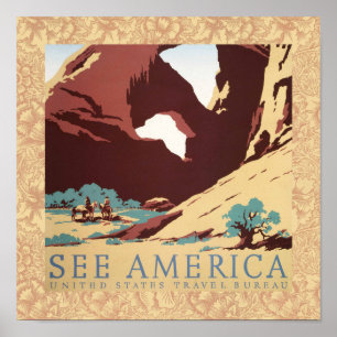 Retro-Sehen-Amerika-Western-Cowboys-Wüste-Bogen-WP Poster