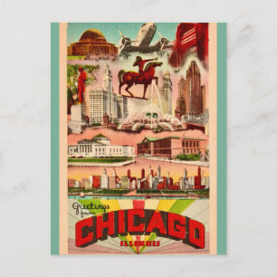 Retro-Sehenswürdigkeiten in Chicago  Postkarte